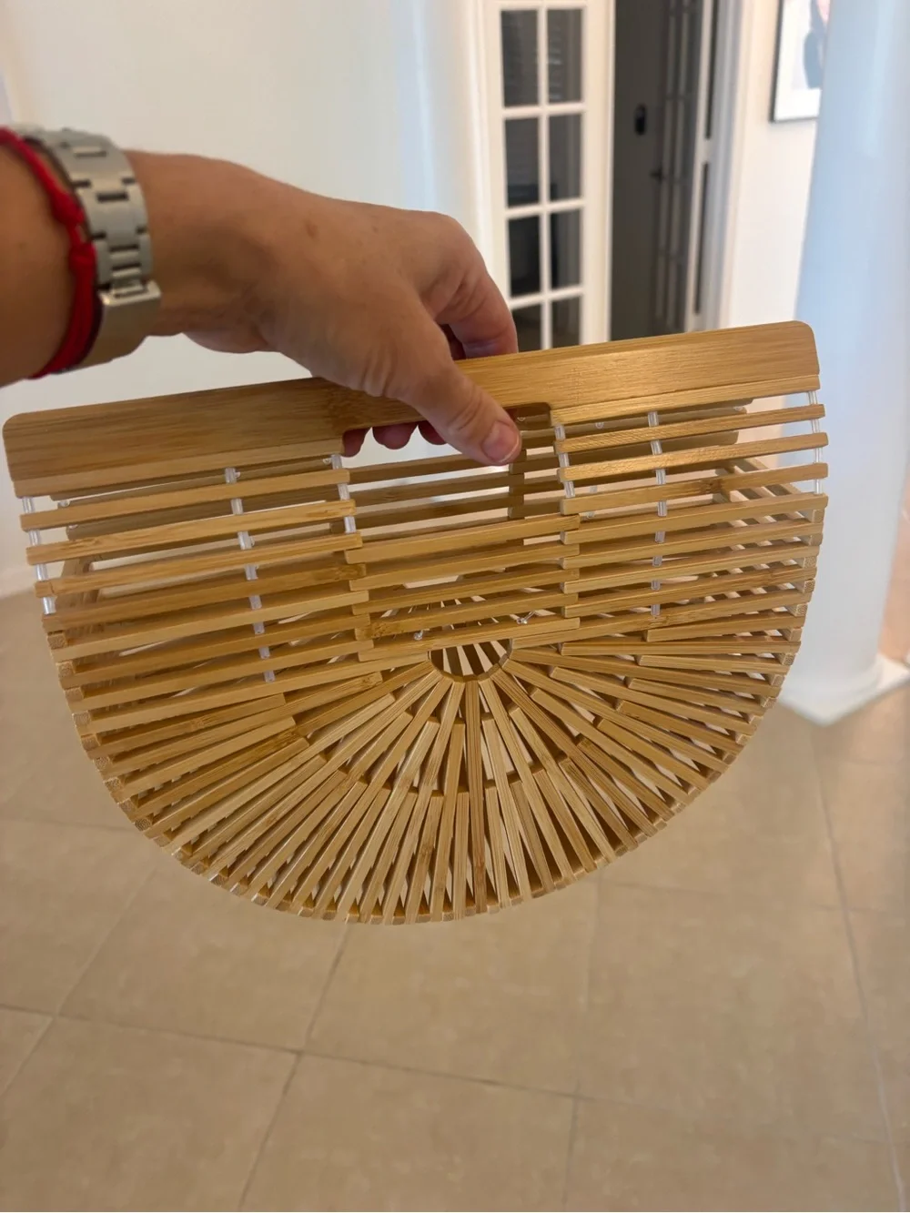 Bamboo Half-Moon Handheld Clutch - Natural